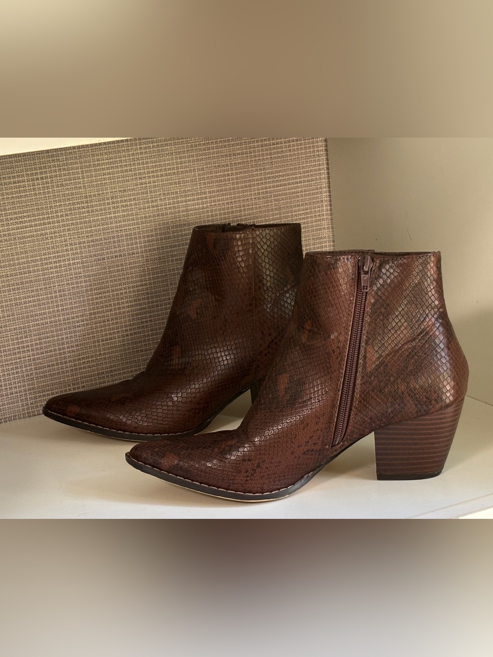 Western Brown Snake-Embossed Ankle Boot 8 - Picture 2 of 12